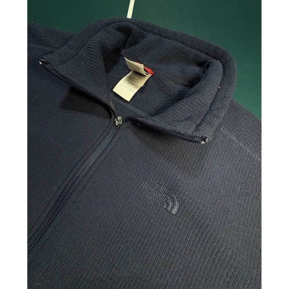 The North Face Waffle Knit Full Zip Jacket Men's Large Navy Blue Fleece‎